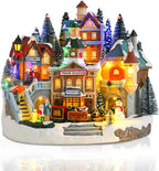 taman Christmas Village Houses - Musical Collectible Buildings with Moving Train Warm Light Ornaments for Christmas Holiday Decorations