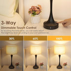 GGOYING 22” Set of 2 Touch Control Table Lamp with USB A+C Ports, 3-Level Dimmable Bedside Lamp with Fabric Lampshade, 3000K LED Bulbs, Nightstand Lamp for Bedroom Livingroom Office, Black