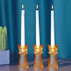 VOHO Vintage Ribbed Taper Candle Holders Set of 3, Boho Amber Candle Sticks Holder Decor Fall Centerpieces for Tables Thanksgiving, Minimalist Tapered Candlestick Holders for Tea Light & Taper Candles