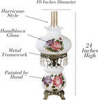 Touch of Class Olivia Jane Hurricane Table Lamp - White - Antique Brass Metal Base, Acrylic Crystal Gems, Glass Scalloped Shade - Vintage Bedroom Aesthetic, Victorian Style Lamps