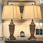 AIDENOEY 27.5“ Farmhouses Table Lamp with USB & USB-C Charging Ports, 3-Color Dimmable & Stepless Bottom Dimming, Touch Control & Switch, Vintage Bedside Lamp for Bedroom Living Room Office,(Brown)