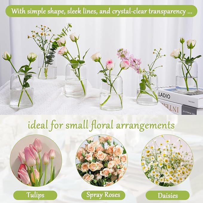 Small Glass Flower Vases, Set of 10 Clear Bud Vases for Centerpieces Mini Vase Bulk for Flowers for Wedding Birthday Party Housewarming Valentines' Day Table Centerpiece Decor