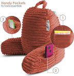 Nestl Reading Pillow with Portable Lap Desk Stand for Laptop 19x11”, Cut Plush Striped Back Pillow, Back Support Pillow, Shredded Memory Foam Bed Rest Pillow with Arms for Kids & Teens, Small - Misty