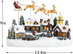 Musical Christmas Village Houses Santa Claus Sledding Reindeer Christmas Collectible Buildings LED Lights Musical Indoor Display Figurines Xmas Decoration