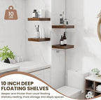 Fun Memories Floating Shelves for Wall - 10" x 10" Wood Shelf with Invisible Bracket - Deep Floating Shelves - 10 Inch Shelf Wall-Mounted for Living Room & Bathroom - Rustic Brown - Set of 2