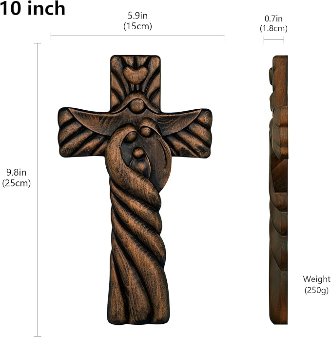 BGCOPPER Holy Family Wall Cross, Handmade Wooden Cross Wall Crucifix, Jesus Cross Wall Decor Art for Home Room Decor Christmas Gifts - 10 Inch
