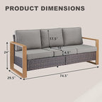 Outdoor Couch Wicker Patio Sofa, Rattan Patio Furniture Sofa with Sturdy Frame,All-Weather PE Wicker,Wide Armrest,Deep Seating and Thick Cushions for Deck Porch Garden(Brown/Grey)