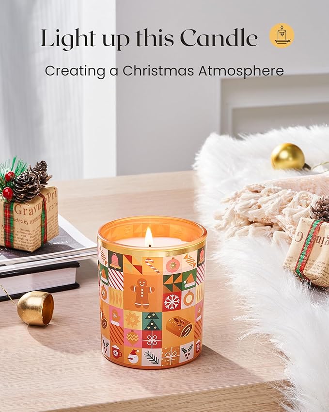 M&SENSE Authentic Gingerbread Christmas Candle, 9.9oz 55 Hours Long Lasting Burn Caramel Cinnamon Scented Natural Soy Wax Candle for Home Decor, Autumn Scent Christmas Gift for Family Friends