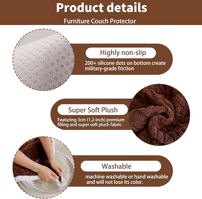 Plush Couch Cover for Pets Super Soft Sofa Covers for Cats & Dogs Washable Sofa SlipCover Furniture Couch Protector for Living Room(35" x 63", Brown)
