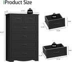 Dresser for Bedroom with 6 Drawers, 46" Tall Wood Chest of Drawers with Deep Drawers & Mental Handle, Modern Dresser TV Stand, Wooden Closet Storage Organizer for Living Room, Hallway, Entryway, Black