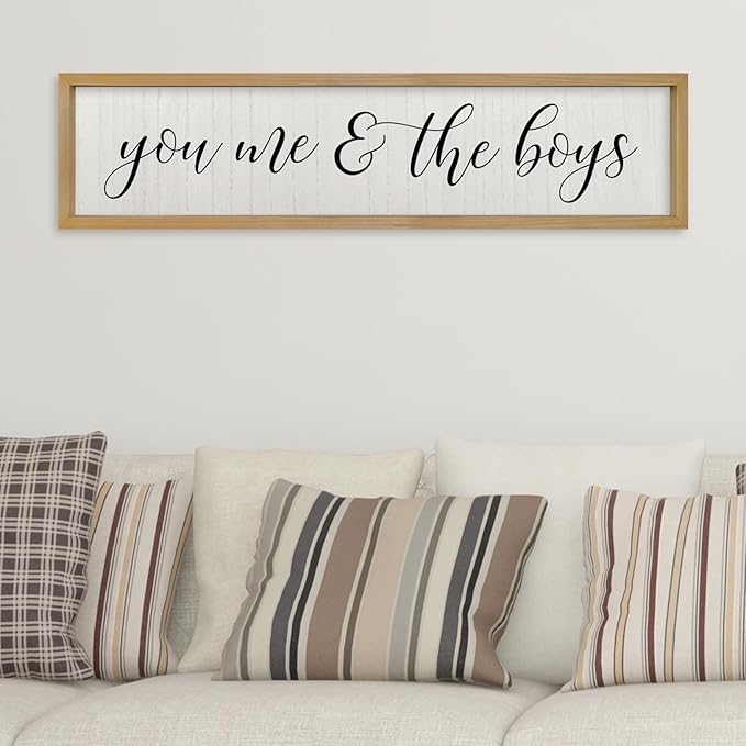 ZZJJHYWGQ You Me & The Boys Sign 32"×8" Playroom Kids Wall Decor Modren Nursery Baby Boy Home Wood Framed Living Room Horizontal Wall Art (Wood)