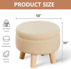 Wimarsbon Storage Ottoman, Modern Round Footrest with Soft Padded Seat, Teddy Velvet Footstool with Wood Legs, Accent Small Table or Plant Stand for Hallway, Living Room (Off-White)