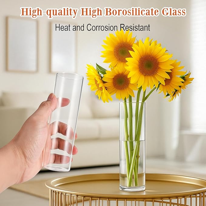 20 Pack 5.9" Tall x 1.8" Diameter Clear Glass Cylinder Vases - Multi-Use Flower Vase, Hurricane & Floating Candle Holders for Wedding Centerpieces, Home Decor, Table Displays