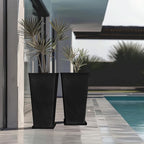 LA JOLIE MUSE 30 inch Tall Black Planters Set of 2, Indoor/Outdoor Rectangular Large V Shaped Taper Planters for Front Door