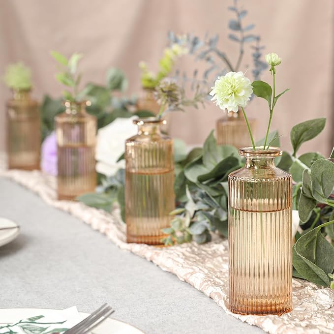 Glass Bud Vases Set of 20, Living Bud Vases, Small Bud Vase in Bulk, Mini Flowers Vases for Centerpiece, Vintage Decorative Vase Set for Table Decorations, Wedding Reception, Home Decor (Amber)