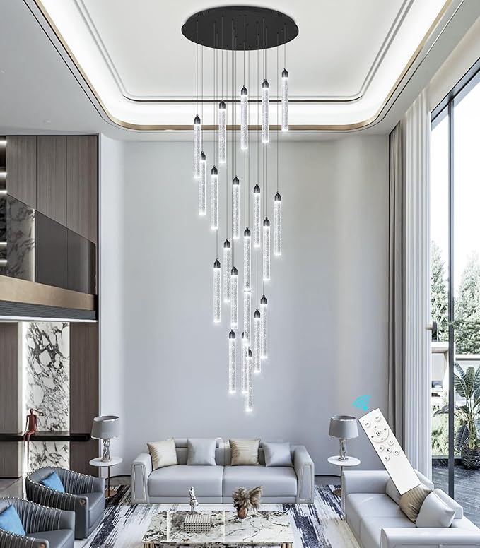 20-Lights Chandelier LED Dimmable Chandeliers for Entryway Flush Mount Ceiling Pendant Light Fixture Crystal Chandeliers for Living Room Black Finished Lighting Modern 156in High Ceiling Chandelier