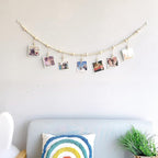 7 Feet Hanging Photo Display with Clips Boho Decor Wooden Bead Garland Birthday Photo Display Holder Frame Decoration for Dorms, Classrooms, Bedrooms
