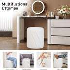 Modern Round Ottoman 2Pcs, Spiral-Tufted Foot Stool Ottoman, Teddy Fleece Upholstered Vanity Stool for Makeup, Bedroom, Living Room, White