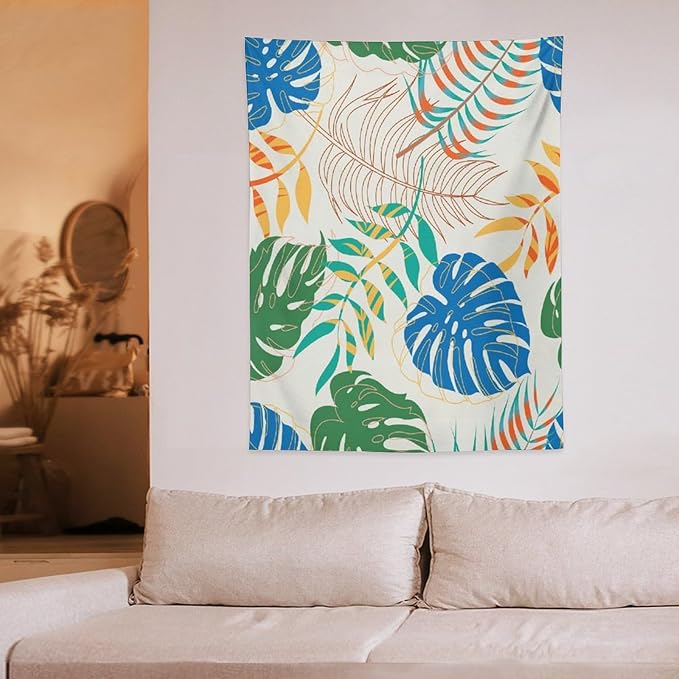 ICMOLYYENLO Tropical Green Plant Tapestry, Green Palm Leaves Natural Landscape Print Wall Tapestry for Bedroom Living Room Dormitory 40x60 Inch