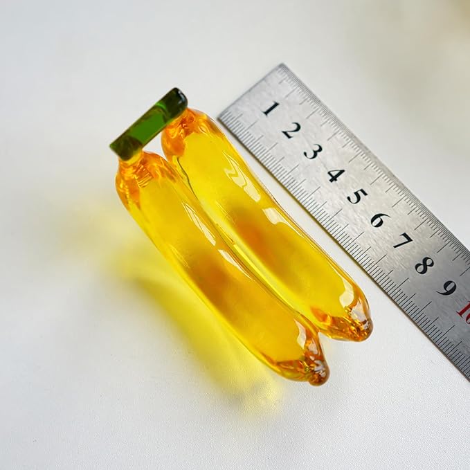 Handmade Glass Fruit Decor Crystal Banana Figurine Yellow Fruits Decoration for Home Kitchen Glass Banana Ornament Fall Harvest Thanksginging Centerpiece Decor for Home Office Desk