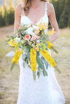 Delphinium Artificial Flowers,6PCS Yellow Faux Flowers 29.5" Realistic Fake Larkspur Silk Flowers with Stems for Tall Vase Wedding Home Garden Decor (Yellow)