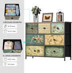 Tohomeor Dresser with Drawers for Bedroom Chest of Drawers Fabric Dresser for Closet,Nursery Entryway Hall Tree TV Stand for Living Room Retro Floral Pattern Drawers Wooden Top (7 Drawers)