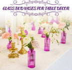 24PCS Bud Vases for Decor Cool Hot Pink Small Glass Flower Vase in Bulk Wedding Centerpieces Bridal Shower Decorations for Women