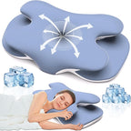 Cervical Pillow for Neck Back Pain Relief Memory Foam Contour Pillow Ergonomic Orthopedic Neck Pillow for Sleeping Cervical Support Pillow for Back Side Stomach Sleeper Cooling Pillowcase (Blue)