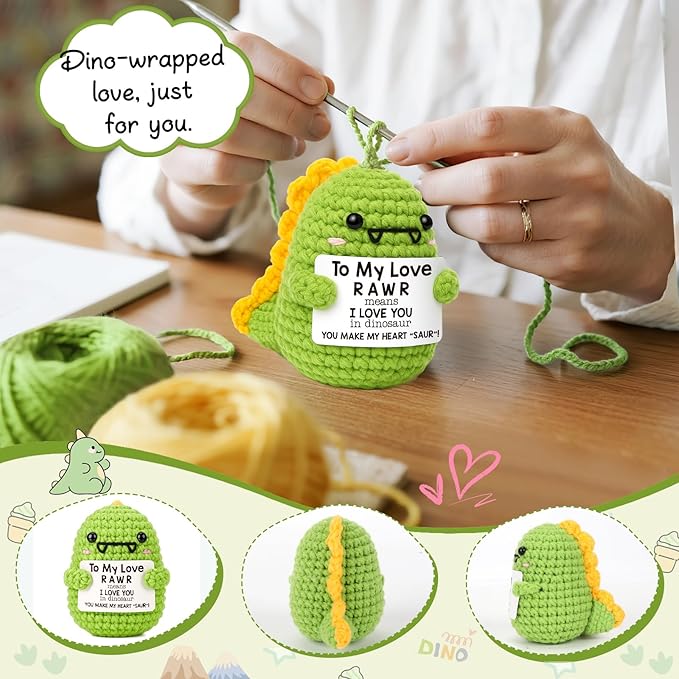 Mini Gifts for Him Her Couples Girlfriend Boyfriend Christmas Birthday Gifts To My Love Handmade Crochet Dinosaur I Love You Gift for Wedding Anniversary Romantic Gift for Women Men Husband Wife