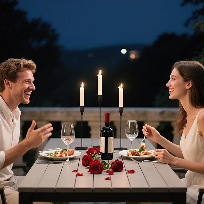 Taper Candle Holders, Set of 6 Candlestick Holders for Table Centerpieces, Weddings, Parties, Anniversaries and Home Decor, Elegant Candle Holders (Black)