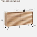 RedLemon 6 Drawers Dresser for Bedroom, 54'' Wide Mid Century Modern Wood Fluted Double Dresser, Chest of Drawers with Tapered Leg for Bedroom, Living Room, Hallway, Closet, Natural Oak