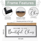 Welcome To Our Beautiful Chaos Sign Wall Decor Framed Wood 32X12 Inch For Rustic Home Living Room Entryway Bedroom Hanging Art (Black)