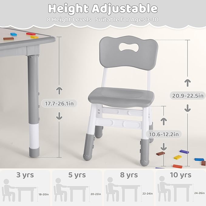 Kids Table and 2 Chairs Set, Height Adjustable (17.7"-26.1") Toddler Table and Chair Set, Multi-Activity Table with Graffiti Desktop, Children’s Table and Chairs for Classroom, Home & Daycare