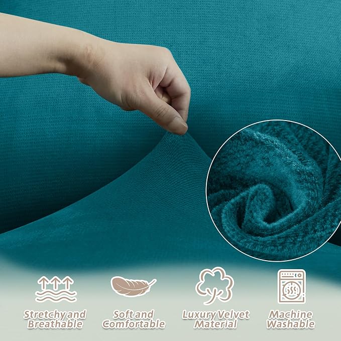 Arfntevss Sectional Recliner Couch Covers Velvet Corner Sectional Sofa Cover for Reclining Couch Stretch Soft L Shape Recliner Slipcover Thick U Shaped Washable Protector (5 Seat Cover, Teal Blue)