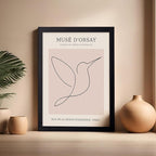 Poster Master Vintage Poster - Retro One Line Hummingbird Drawing Print - Bird Line Art - Minimal Gift for Him, Her, Animal Lover - Abstract Decor for Home, Office, 16x20 Black Framed