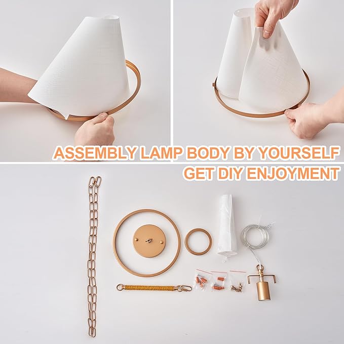 3-Pack Vintage Brass Kitchen Pendant Lighting Over Island White Linen Pendant Light 10in Copper Pendant Lighting with Hemp Rope Rod Entryway Ceiling Hanging Light for Dining Room