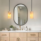 Alabaster Pendant Lights Kitchen Island, Modern Marble Pendant Lighting, Adjustable Black Pendant Lights Fixtures for Bedroom Bathroom Dinning Room(Include E12 Bulb)