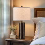 RORIANO Set of 2 Vintage Table Lamps for Bedroom Living Room, 24'' Traditional Farmhouse Resin Desk Lamps Rustic Modern Nightstand Bedside Lamps for Home Office Entryway, 2 Bulbs Included (Black)