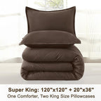 Litanika Comforters Chocolate Super King Size, 3 Pieces Lightweight Solid Bedding Set & Collections, All Season Fluffy Bed Set (120x120In Comforter & 2 Pillowcases)
