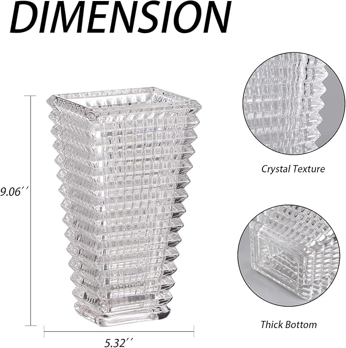 MCMCNCUIU Crystal Vase, Large Crystal Vases for Flowers, Clear Large Flower Vase, Modern Glass Vases for Living Room, Bedroom, Kitchen, Dining Table, Mantle, Wedding, 9 Inches