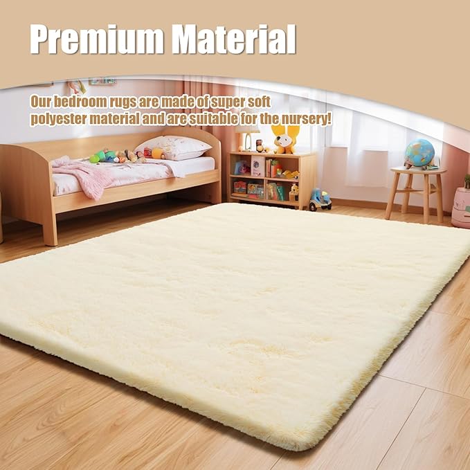 Shag Area Rug for Bedroom 5x8,Ivory Fluffy Area Rugs for Living Room,Soft Fuzzy Rug Non-Shedding Indoor Plush Carpet for Kids Bedroom Nursery Dorm Home Decor