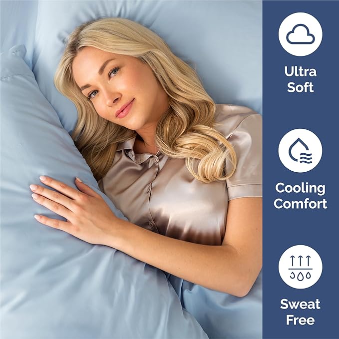 Cal King Sheets Set 6 Piece - Includes 4 Pillowcases - Bed Sheets Cal King Size - Soft Hotel Luxury Bedding - Cooling, Comfy & Breathable - 1 Flat & 1 Fitted & 4 Pillowcases w/ Deep Pockets - Sky Blue