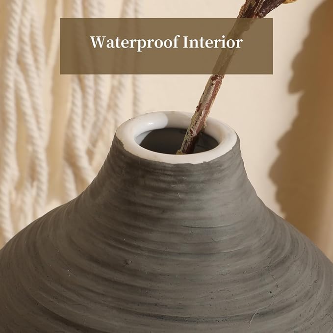 ALMA 9 in Contemporary Vessel for Room Decor Aesthetic|Decorative Black Gray Vase for Pampas Grass|Boho Vase for Coffee Table Centerpiece,Nightstand,Bookshelf,Minimalist Living Room,Bathroom Decor