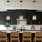 Modern Crystal Pendant Light Kitchen Island Farmhouse Lamp Adjustable Height Hanging Lighting Square Black Chandelier Suitable for Kitchen Island Dining Room and Bedroom(3Pack)