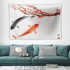 Houselerax Japanese Koi Fish Tapestry, Cherry Blossoms Asian Oriental Flower Branch Koi Fish Carp Tapestries Wall Hanging for Bedroom Living Room Office Decor 90"x60"