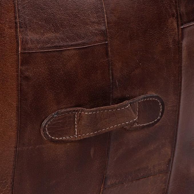 Square Shaped Buffalo Leather Handmade Eco-Friendly Brown Pouf - Square Pouf, 14" x 14"x 14", Plain Solid Pouf, Buffalo Leather Pouf, Recycled Foam with Fibre Fill Stuffed Pouf, Seating Pouf PF25