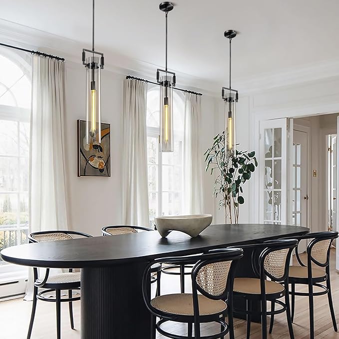 Black Pendant Lights,Modern Glass Pendant Lights Kitchen Island,21.6'' Farmhouse Kitchen Pendant Lighting Over Island for Dining Table,Bathroom,Bedroom,Included E26 Bulb