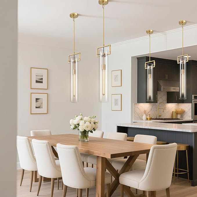 Modern Knurled Brass Kitchen Island Pendant Light,Gold 21.6'' 1-Light Long Glass Island Pendant Lights,Lrage Farmhouses Pendant Light, for Kitchen,Dining Room,Bathroom,Bulb Included