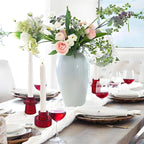 Double Sided Vintage Ribbed Taper Glass Candle Holders,Tea Candle Holder for Table Centerpieces, Wedding Decorations and Dinner Parties (Red, 3 PCS)