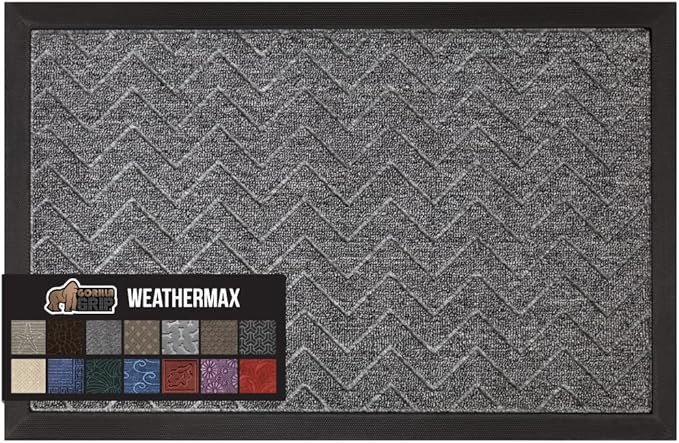 GORILLA GRIP All-Season WeatherMax Doormat, 47x35, Durable Natural Rubber, Stain and Fade Resistant, Low Profile, Indoor Outdoor Door Mats, Easy Clean Patio Entrance Mat, Steel Chevron
